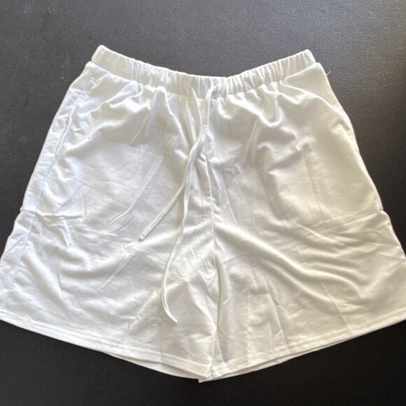 Women's White Solid Pullover Shorts & Top Set Crew Neck Short Sleeve Size M - Picture 3 of 4